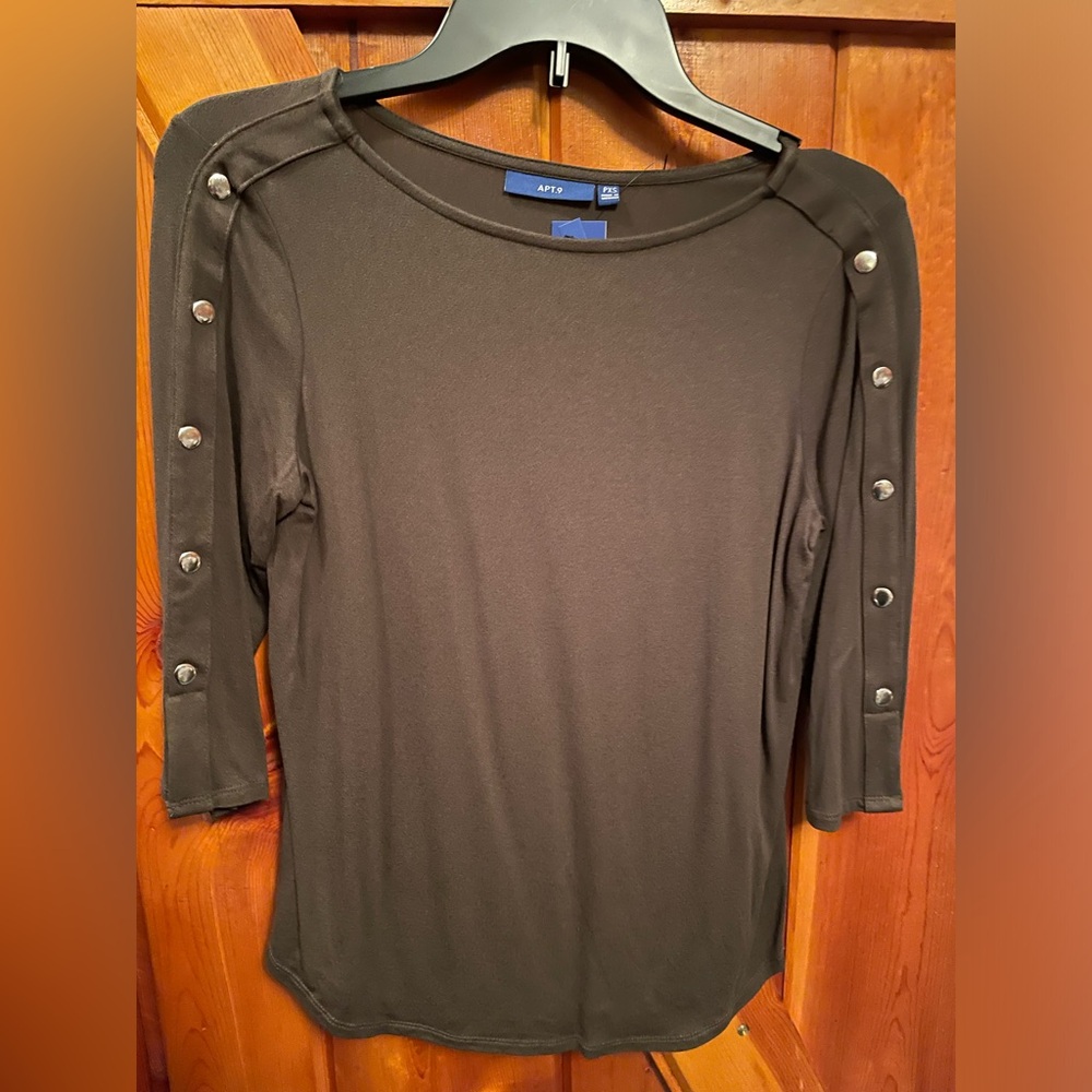 Apt. 9 blouse top. Petite small. Olive green 3/4 Sleeves Boat Neck New with tags